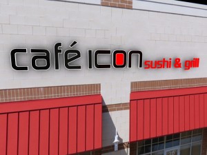A 3D rendering of a proposed sign for Cafe Icon.