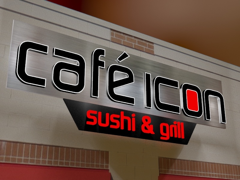 A 3D rendering of the approved sign for Cafe Icon Sushi and Grill in Edmond, Oklahoma.
