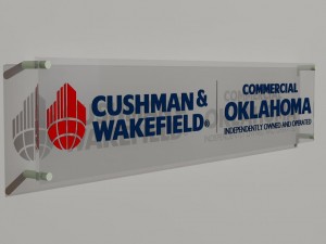 A 3D image of the proposed lobby sign design for Commercial Oklahoma.