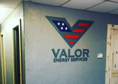 Metal wall sign for Valor minerals.