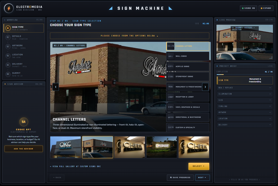 Screen capture of the custom online sign builder called Sign Machine, created in-house.