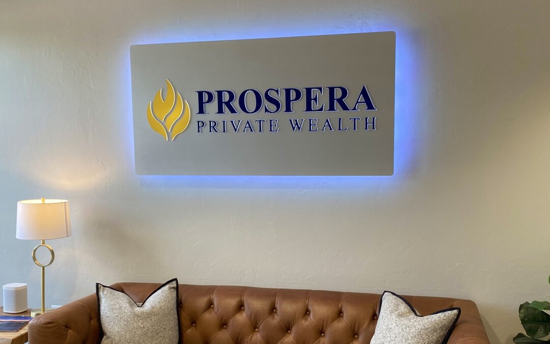 Halo illuminated lobby sign for Prospera by Custom Signs OKC.