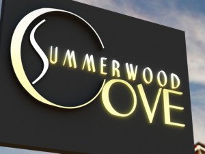 An early design rendering of new logo monument signage for an apartment complex.