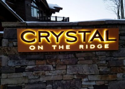 Halo illuminated sign for Crystal on the Ridge in Colorado.